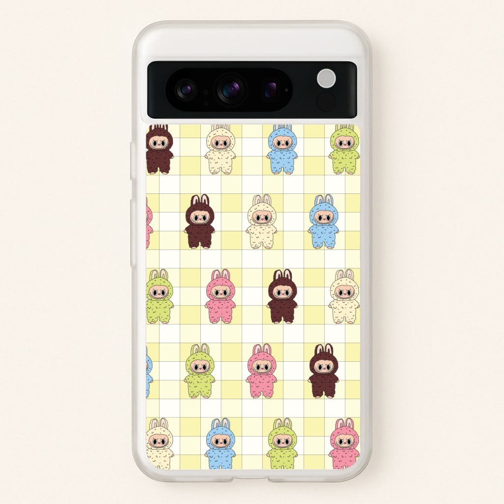 Cute Colourful Monsters Checkered Pattern - Plushy Phone Case for Google Pixel 8 Pro