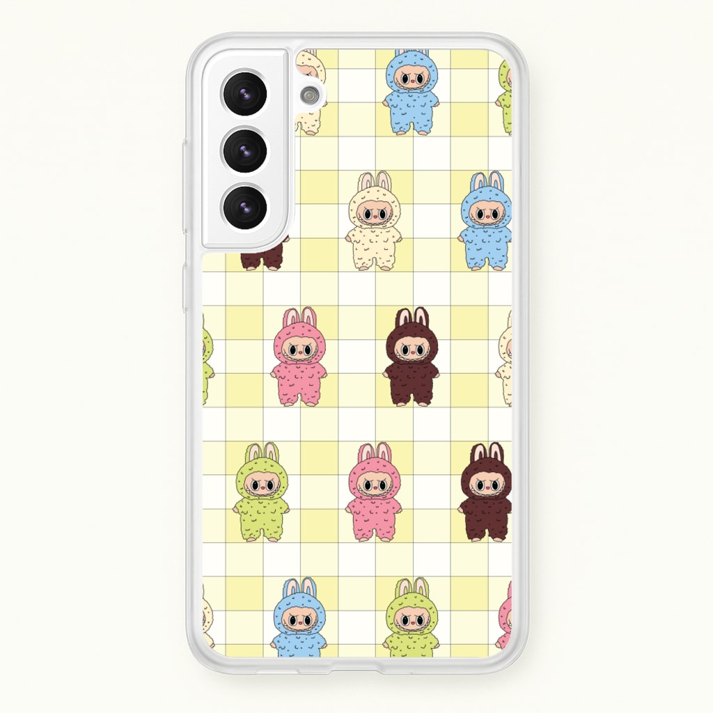 Cute Colourful Monsters Checkered Pattern - Plushy Phone Case for Galaxy S21 Plus