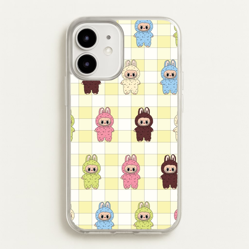 Cute Colourful Monsters Checkered Pattern - Plushy Phone Case for iPhone 12 / 12 Pro