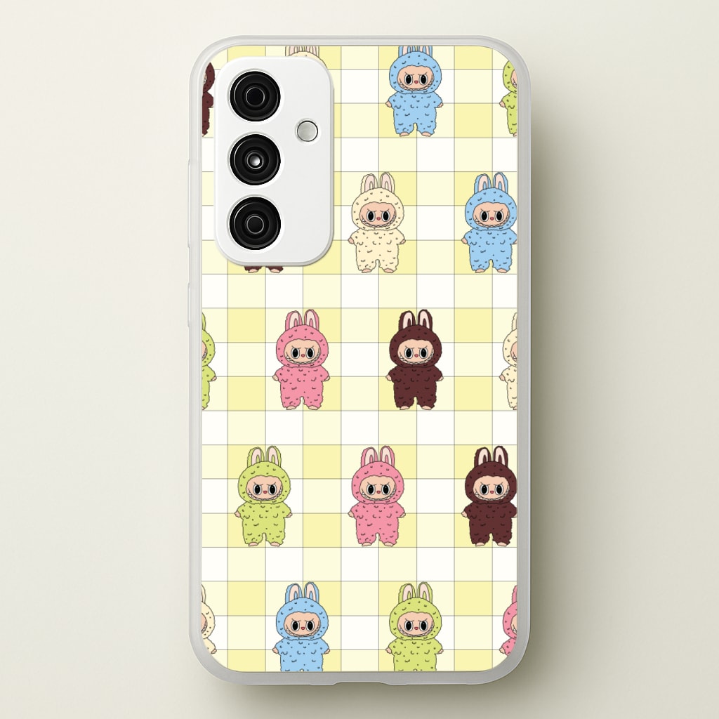 Cute Colourful Monsters Checkered Pattern - Plushy Phone Case for Galaxy A55