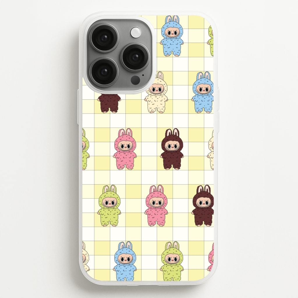 Cute Colourful Monsters Checkered Pattern - Plushy Phone Case for iPhone 13 Pro Max
