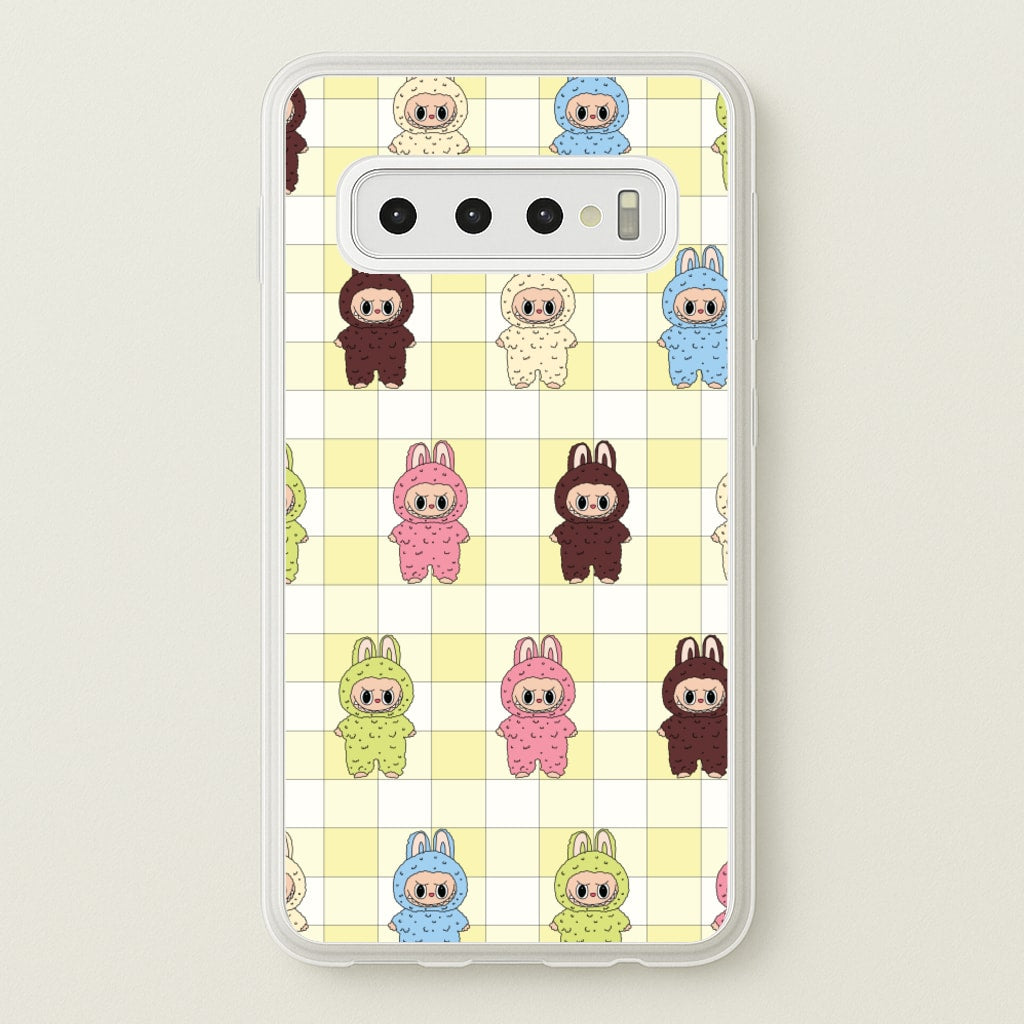 Cute Colourful Monsters Checkered Pattern - Plushy Phone Case for Galaxy S10