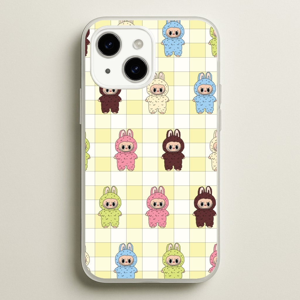 Cute Colourful Monsters Checkered Pattern - Plushy Phone Case for iPhone 14