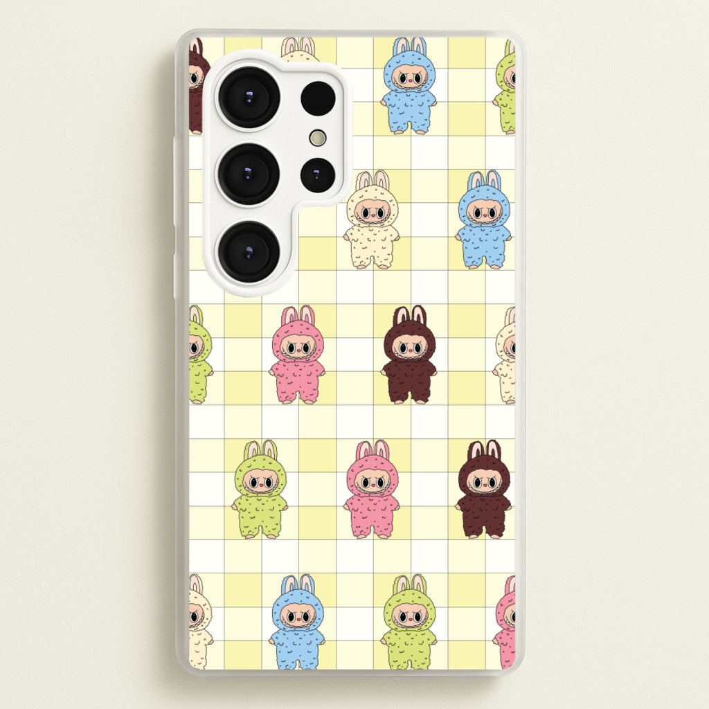 Cute Colourful Monsters Checkered Pattern - Plushy Phone Case for Galaxy S25 Ultra