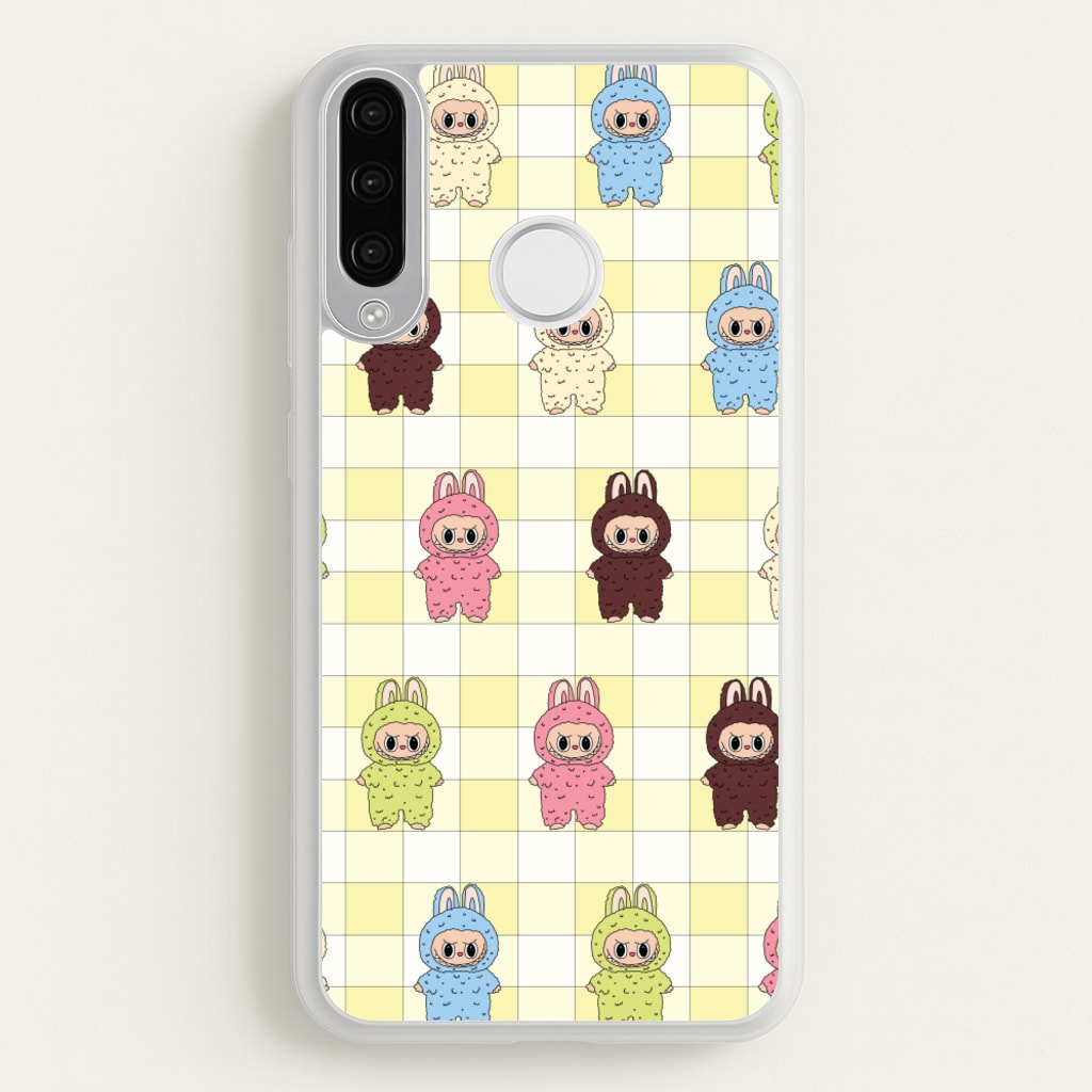Cute Colourful Monsters Checkered Pattern - Plushy Phone Case for Huawei P30 Lite