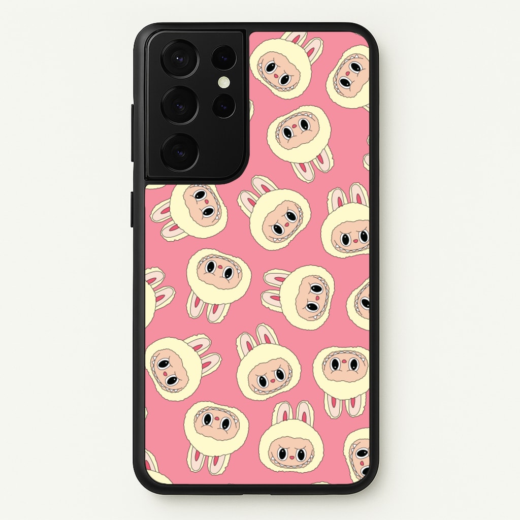 Cute Cream Monster Face Pattern - Plushy Phone Case for Galaxy S21 Ultra