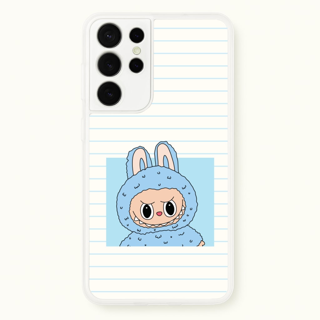 Cute Blue Notebook Monster - Plushy Phone Case for Galaxy S21 Ultra