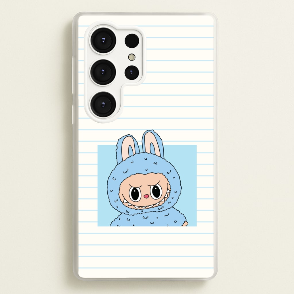 Cute Blue Notebook Monster - Plushy Phone Case for Galaxy S25 Ultra