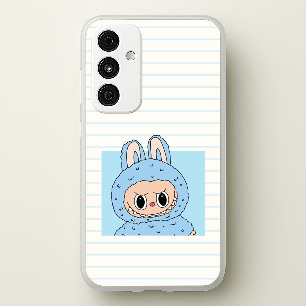 Cute Blue Notebook Monster - Plushy Phone Case for Galaxy A55