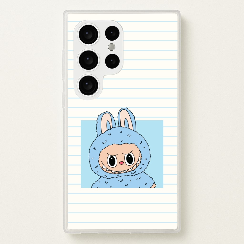 Cute Blue Notebook Monster - Plushy Phone Case for Galaxy S24 Ultra