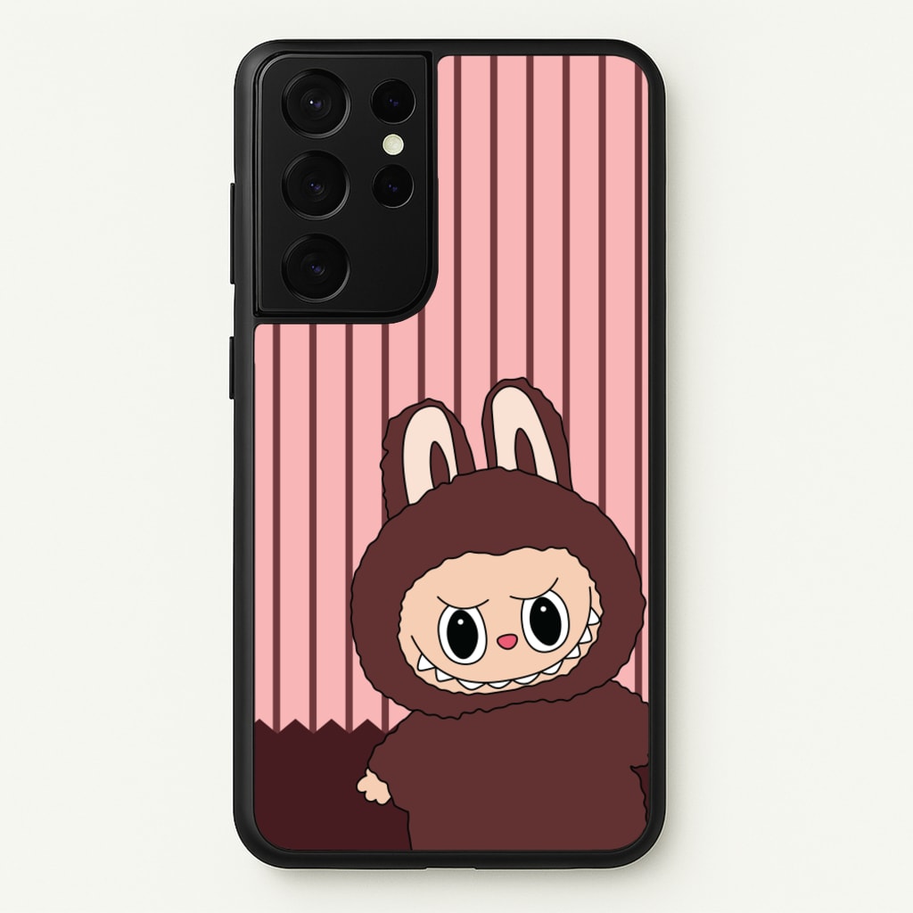 Stripey Cute Brown Monster - Plushy Phone Case for Galaxy S21 Ultra