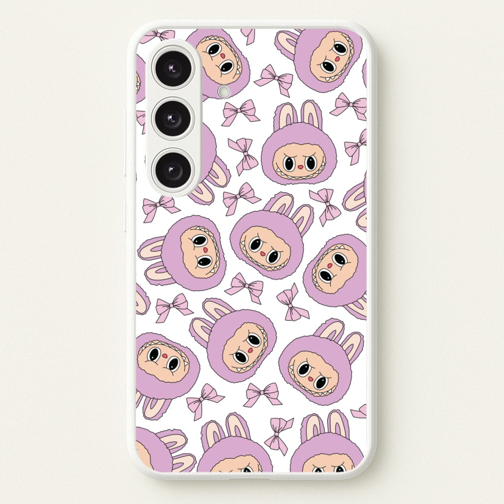 Cute Purple Monster And Bows Pattern - Plushy Phone Case for Galaxy S24FE