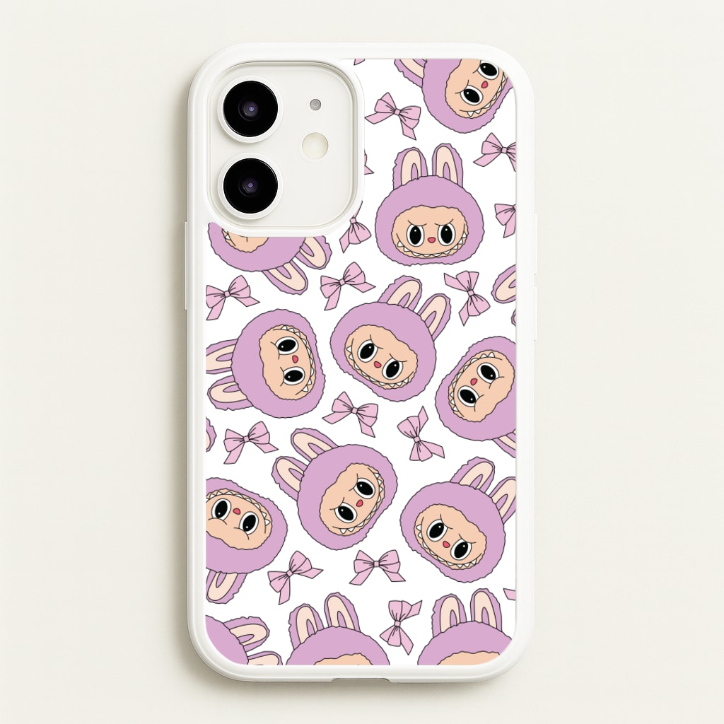 Cute Purple Monster And Bows Pattern - Plushy Phone Case for iPhone 12 / 12 Pro