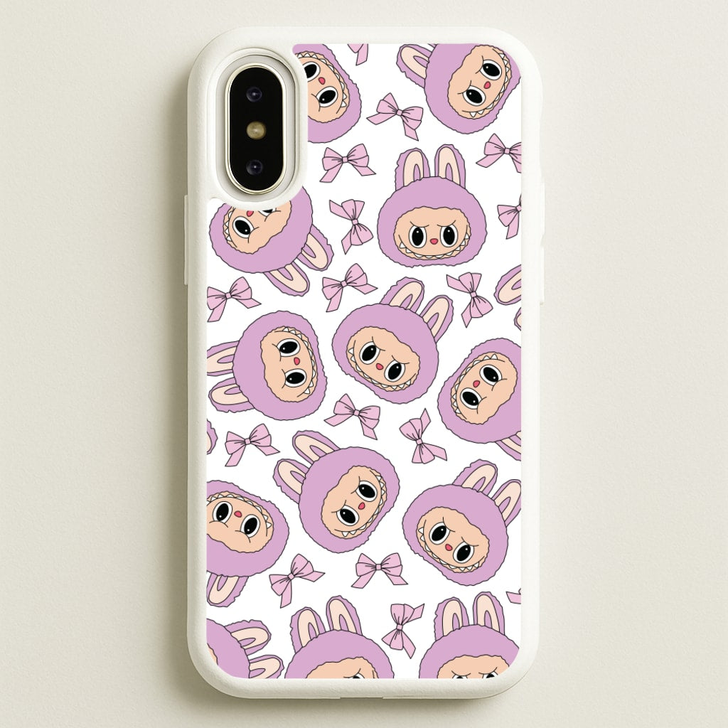 Cute Purple Monster And Bows Pattern - Plushy Phone Case for iPhone X / XS