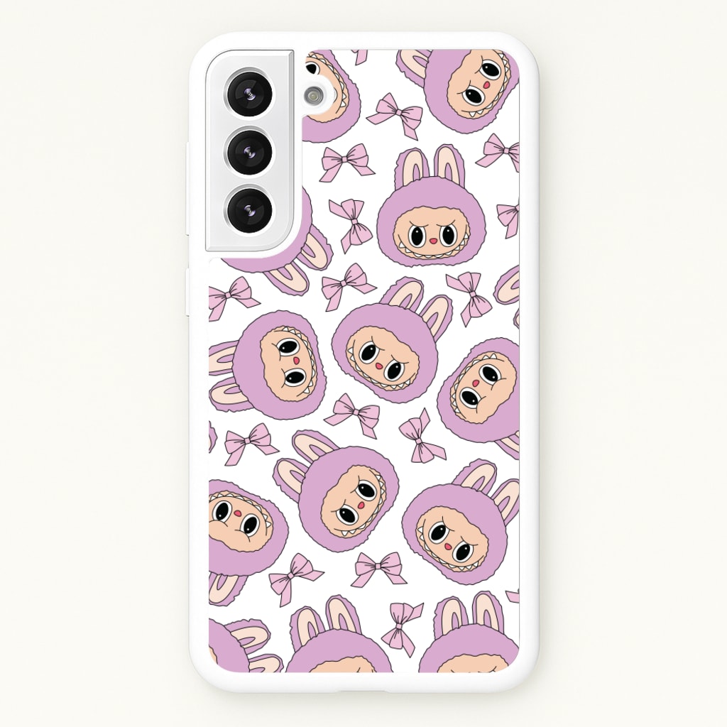 Cute Purple Monster And Bows Pattern - Plushy Phone Case for Galaxy S21FE