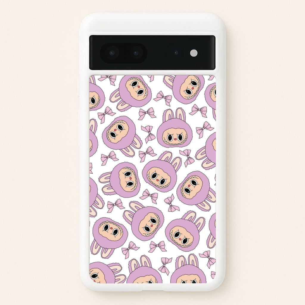 Cute Purple Monster And Bows Pattern - Plushy Phone Case for Google Pixel 7