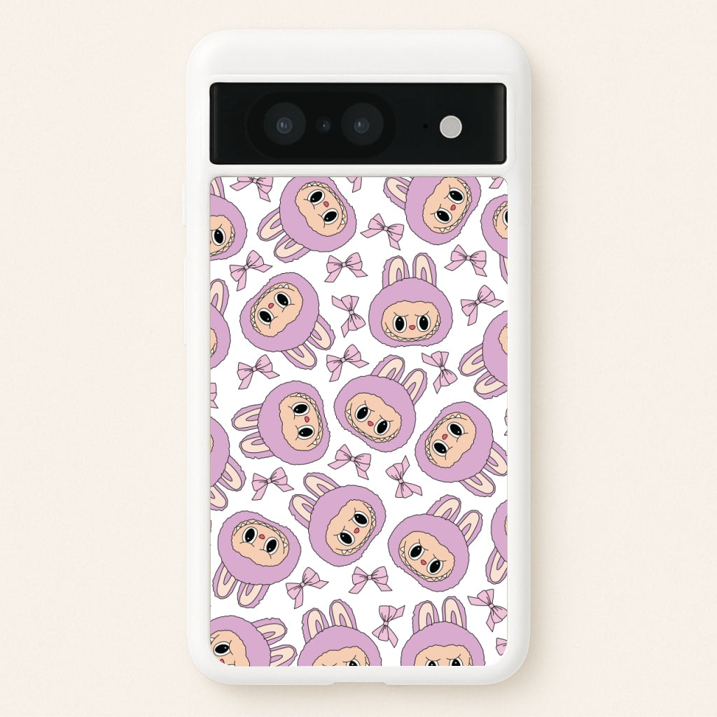 Cute Purple Monster And Bows Pattern - Plushy Phone Case for Google Pixel 8