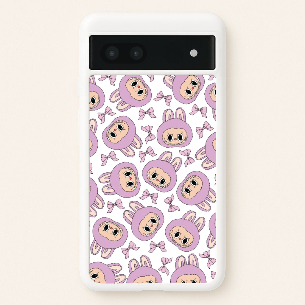 Cute Purple Monster And Bows Pattern - Plushy Phone Case for Google Pixel 7a