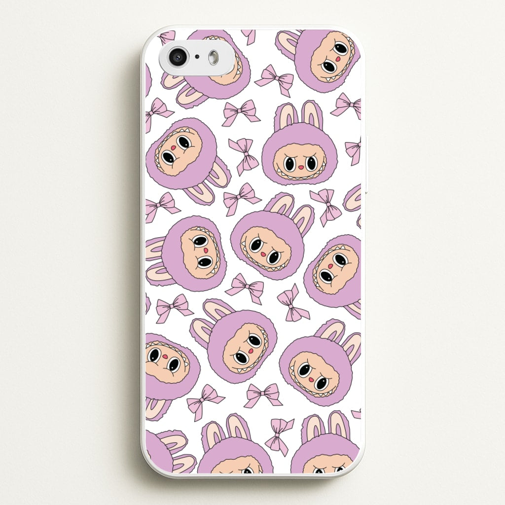 Cute Purple Monster And Bows Pattern - Plushy Phone Case for iPhone 5 / 5s / SE 2016