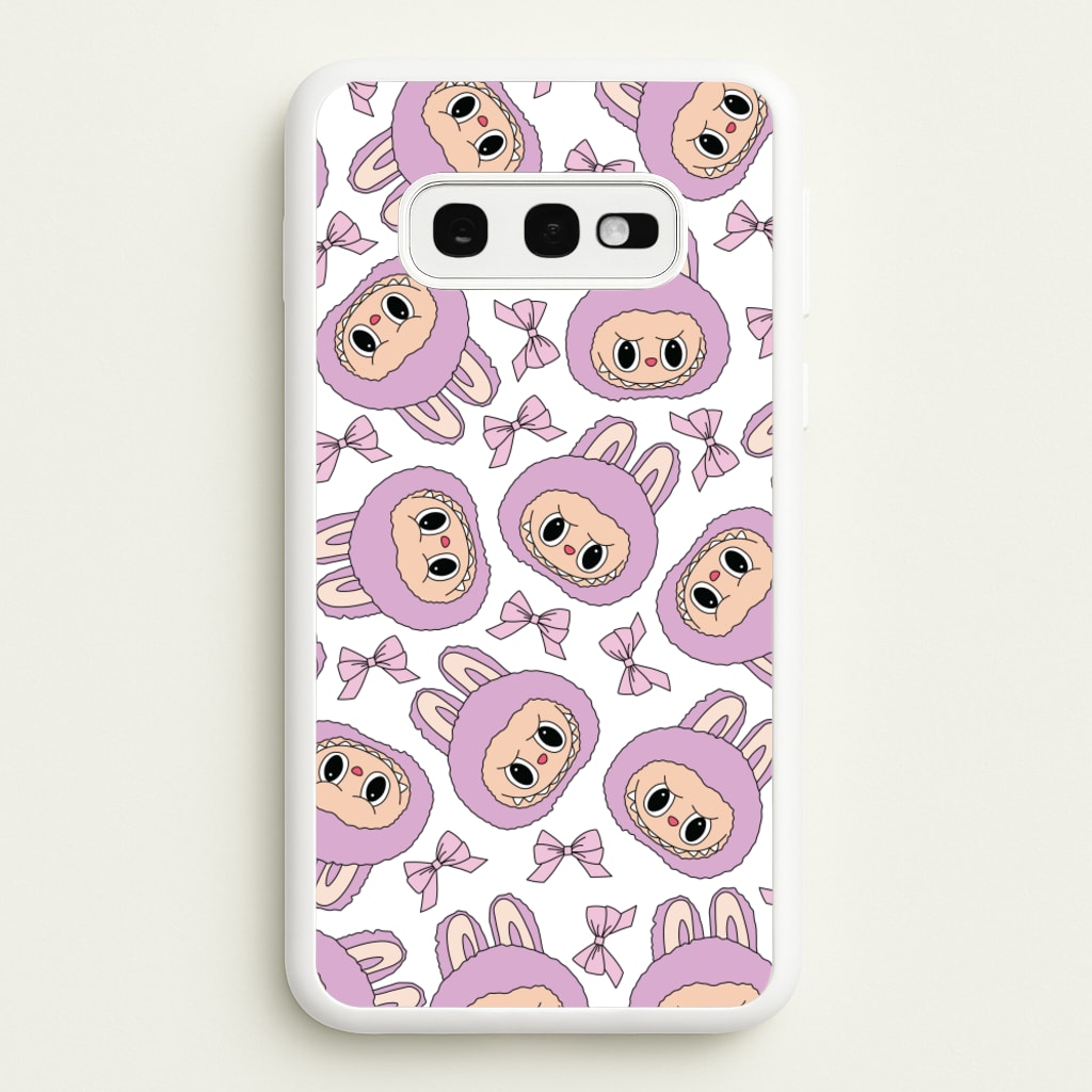 Cute Purple Monster And Bows Pattern - Plushy Phone Case for Galaxy S10e