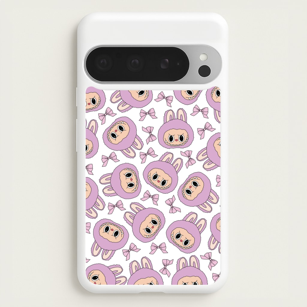 Cute Purple Monster And Bows Pattern - Plushy Phone Case for Google Pixel 9 Pro XL