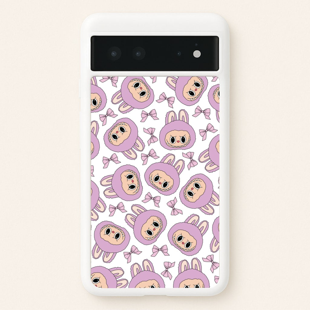 Cute Purple Monster And Bows Pattern - Plushy Phone Case for Google Pixel 6
