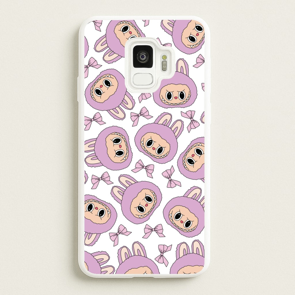 Cute Purple Monster And Bows Pattern - Plushy Phone Case for Galaxy S9