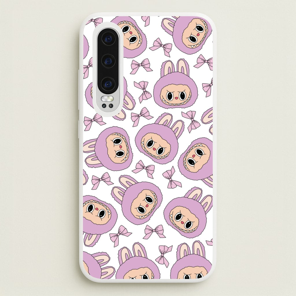 Cute Purple Monster And Bows Pattern - Plushy Phone Case for Huawei P30