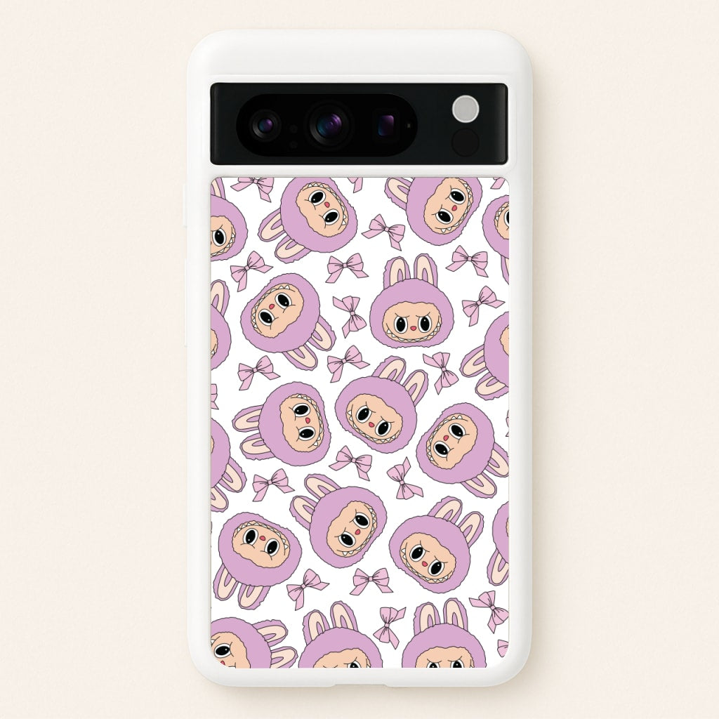 Cute Purple Monster And Bows Pattern - Plushy Phone Case for Google Pixel 8 Pro