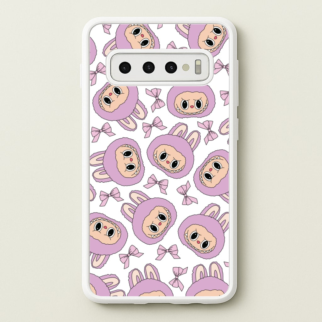 Cute Purple Monster And Bows Pattern - Plushy Phone Case for Galaxy S10