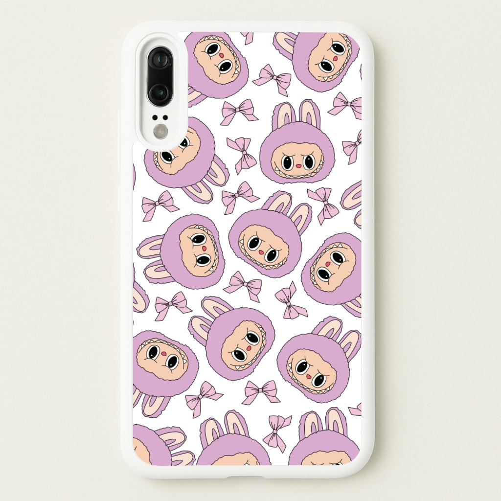 Cute Purple Monster And Bows Pattern - Plushy Phone Case for Huawei P20
