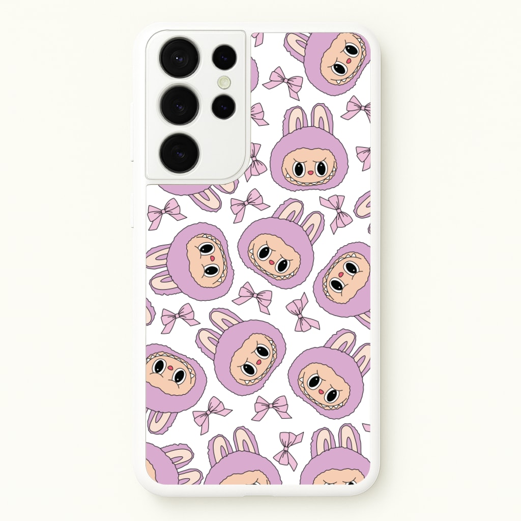 Cute Purple Monster And Bows Pattern - Plushy Phone Case for Galaxy S21 Ultra