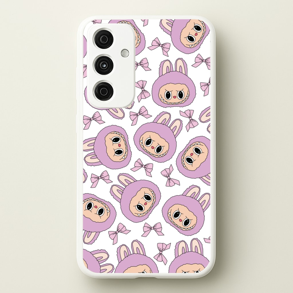 Cute Purple Monster And Bows Pattern - Plushy Phone Case for Galaxy A55