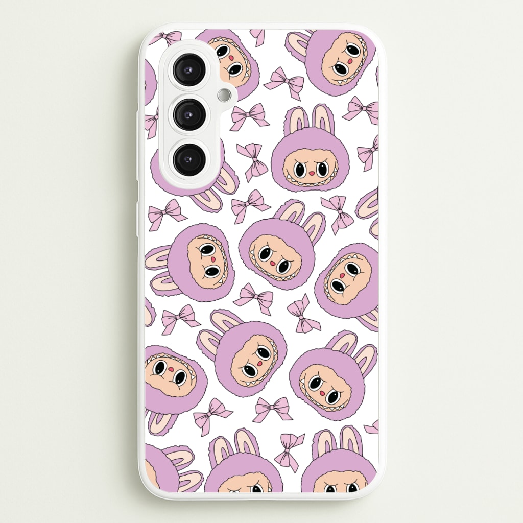 Cute Purple Monster And Bows Pattern - Plushy Phone Case for Galaxy S23FE
