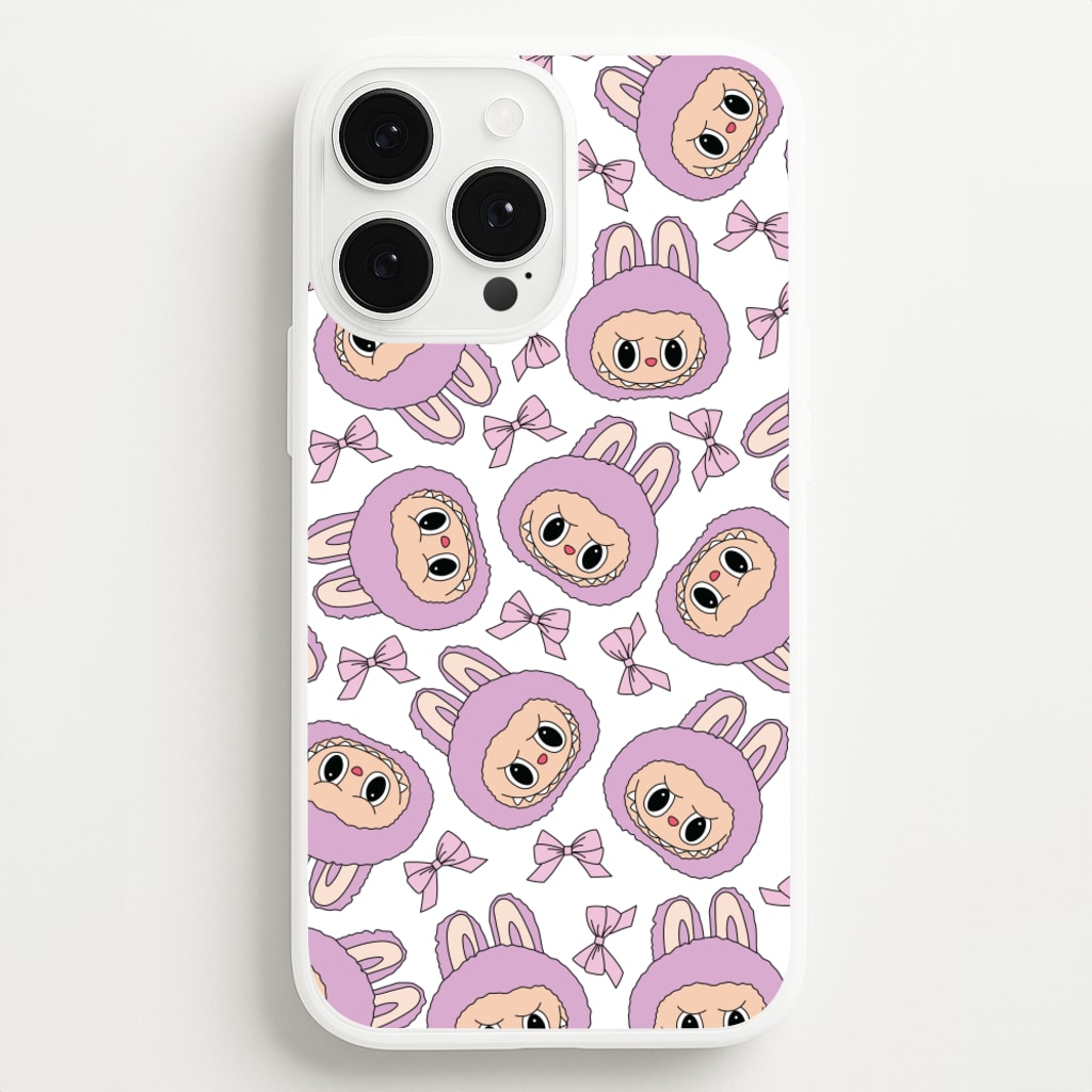 Cute Purple Monster And Bows Pattern - Plushy Phone Case for iPhone 13 Pro Max