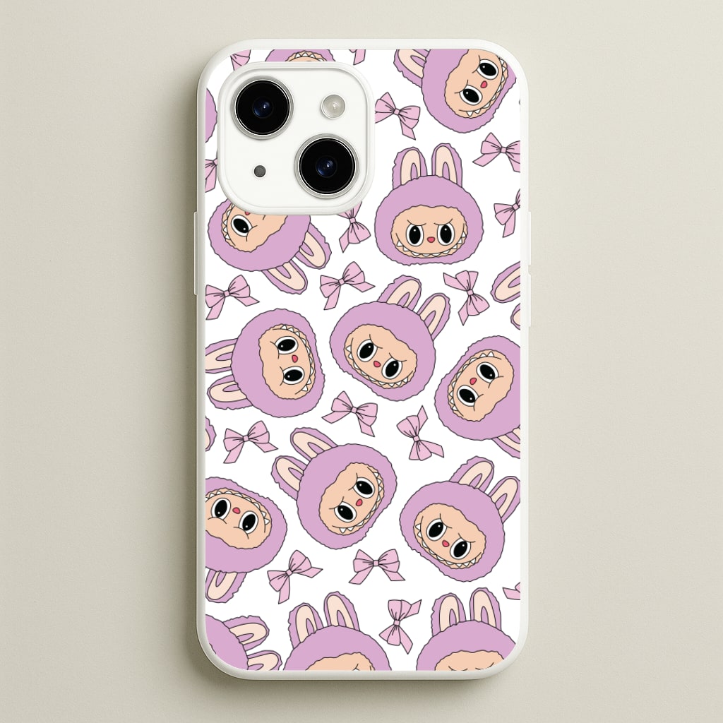 Cute Purple Monster And Bows Pattern - Plushy Phone Case for iPhone 15 Plus