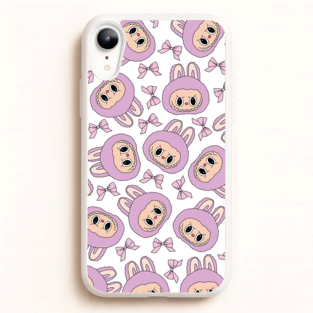 Cute Purple Monster And Bows Pattern - Plushy Phone Case for iPhone XR