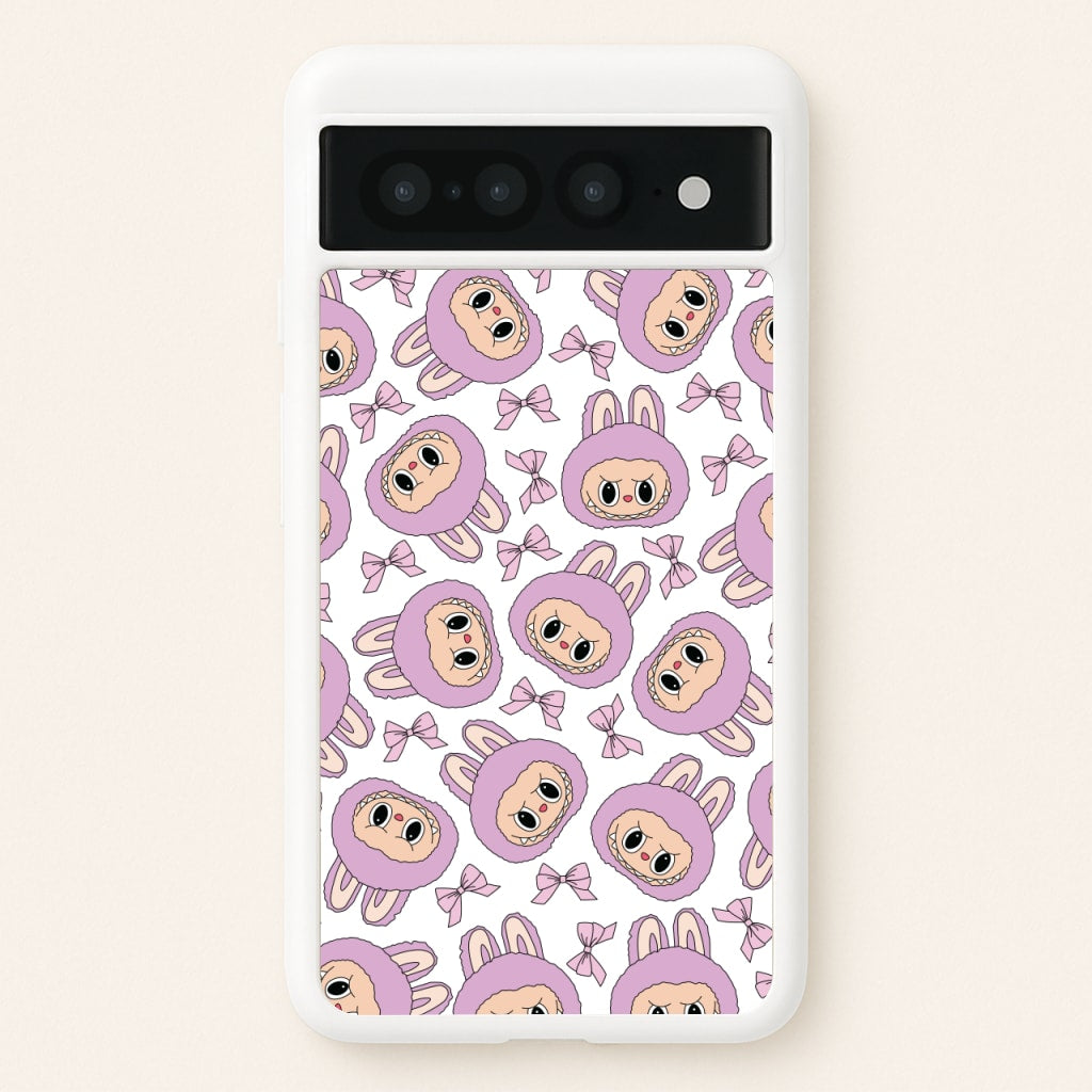 Cute Purple Monster And Bows Pattern - Plushy Phone Case for Google Pixel 7 Pro