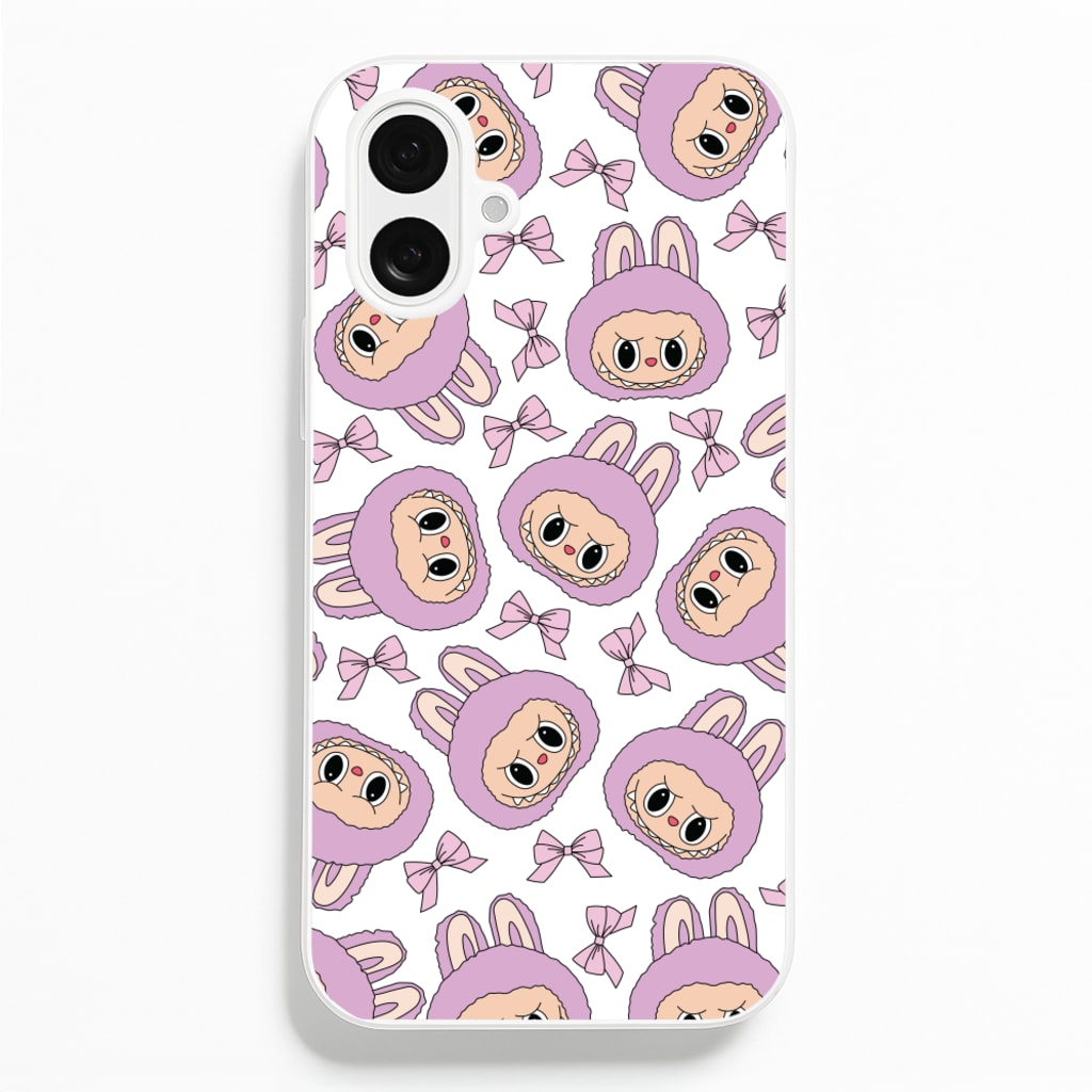 Cute Purple Monster And Bows Pattern - Plushy Phone Case for iPhone 16 Plus