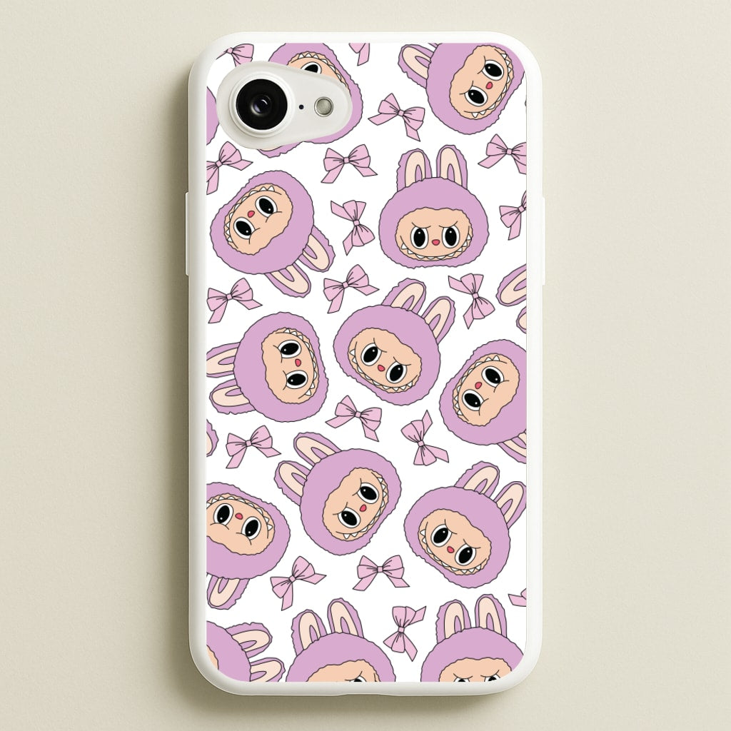 Cute Purple Monster And Bows Pattern - Plushy Phone Case for iPhone 16e