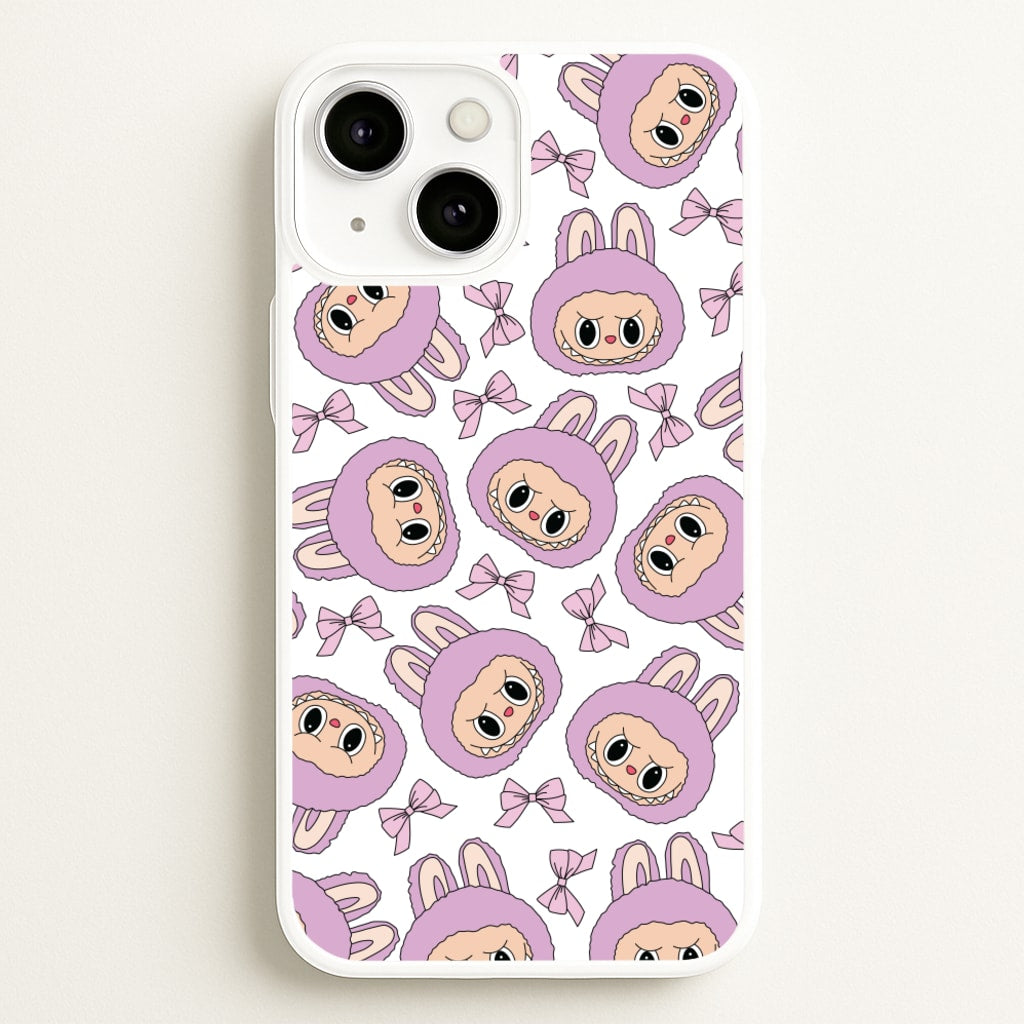 Cute Purple Monster And Bows Pattern - Plushy Phone Case for iPhone 13