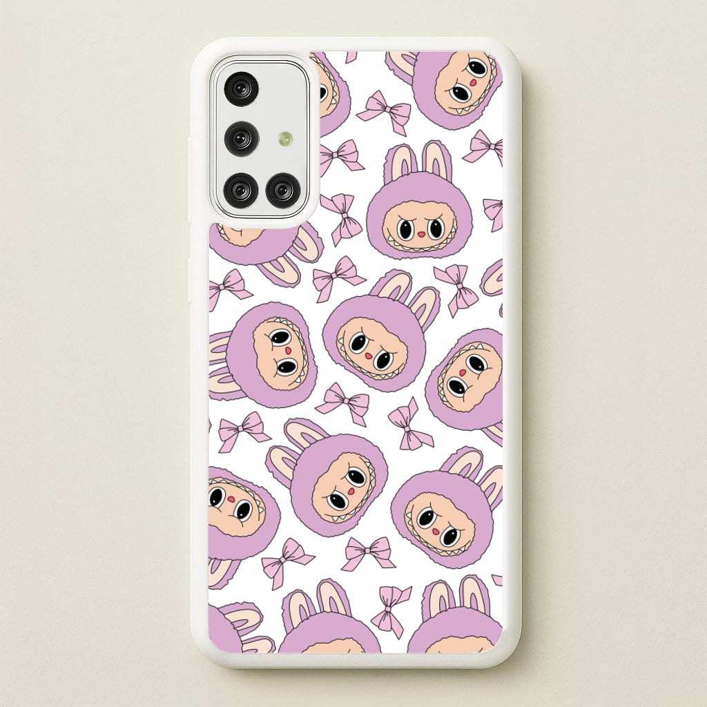 Cute Purple Monster And Bows Pattern - Plushy Phone Case for Galaxy A71