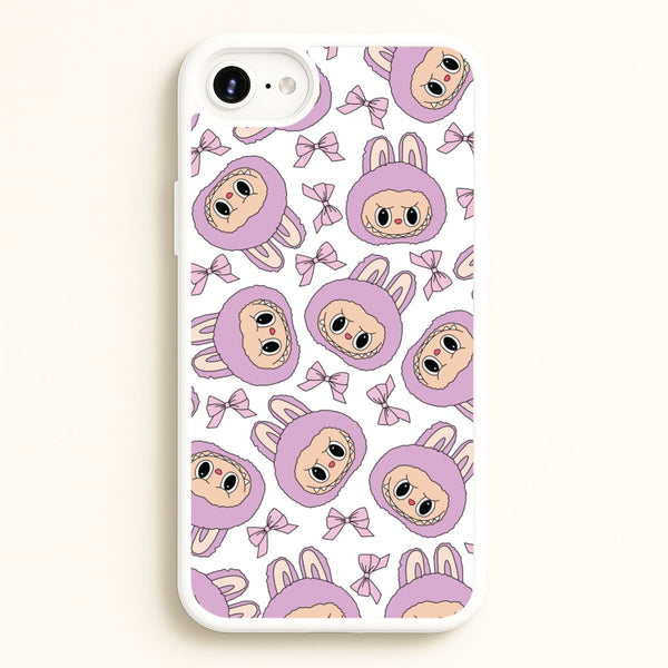 Cute Purple Monster And Bows Pattern - Plushy Phone Case for iPhone 6 / 7 / 8 / SE