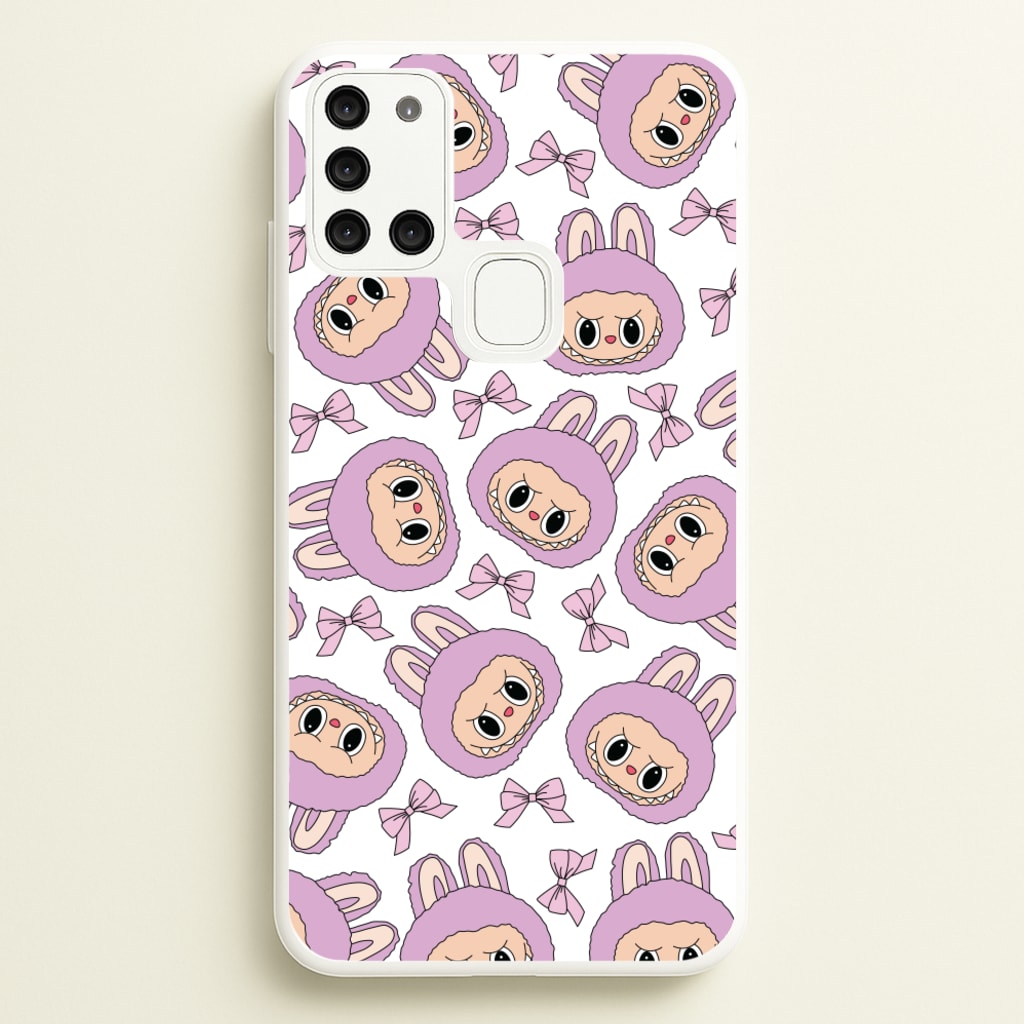 Cute Purple Monster And Bows Pattern - Plushy Phone Case for Galaxy A21s