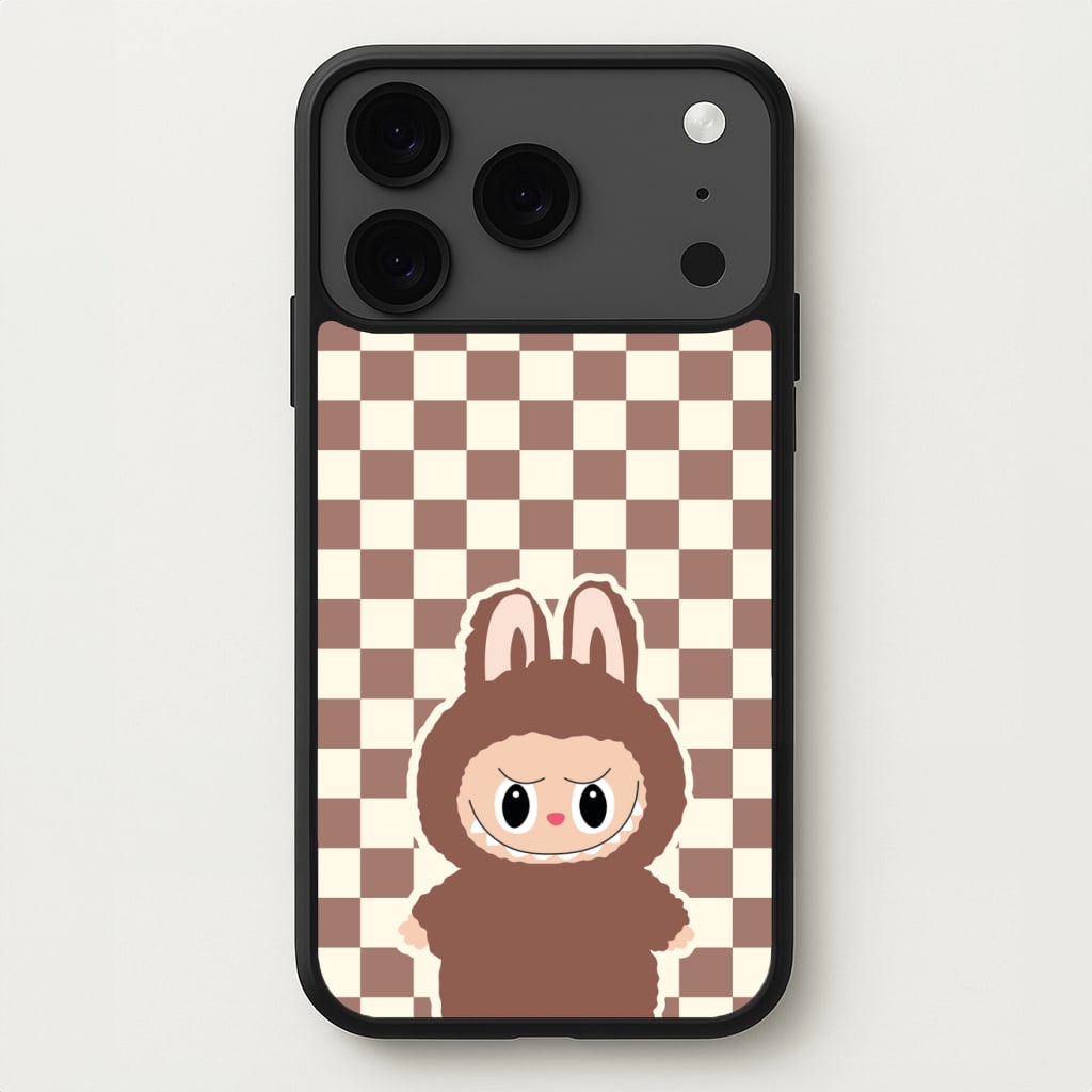 Checkered Cute Brown Monster Phone Case for iPhone 17 Pro Max