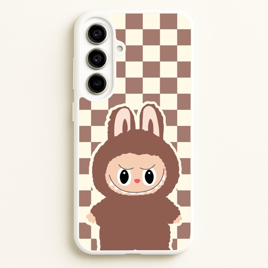Checkered Cute Brown Monster - Plushy Phone Case for Galaxy A56