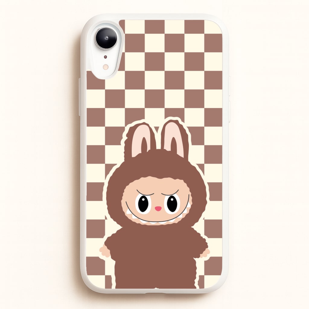 Checkered Cute Brown Monster - Plushy Phone Case for iPhone XR