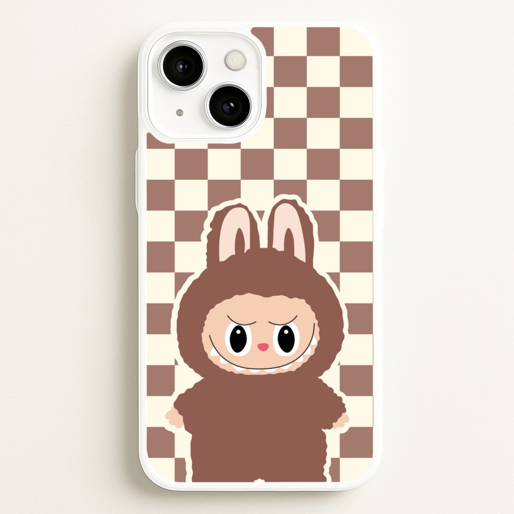 Checkered Cute Brown Monster - Plushy Phone Case for iPhone 13 Mini