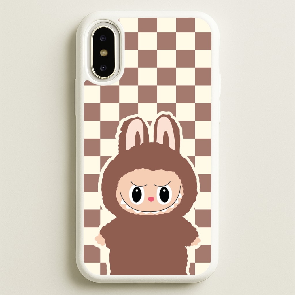 Checkered Cute Brown Monster - Plushy Phone Case for iPhone X / XS