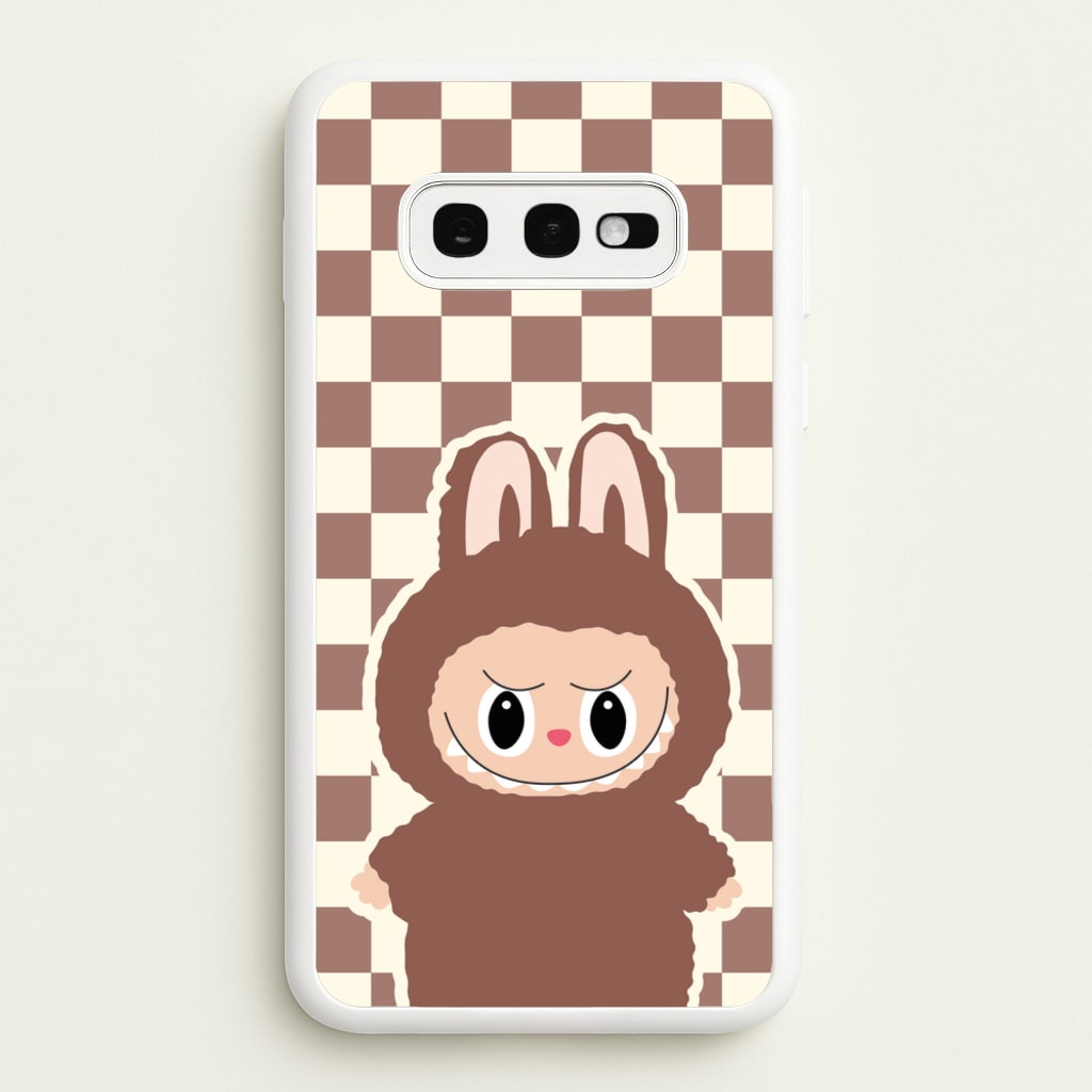 Checkered Cute Brown Monster - Plushy Phone Case for Galaxy S10e